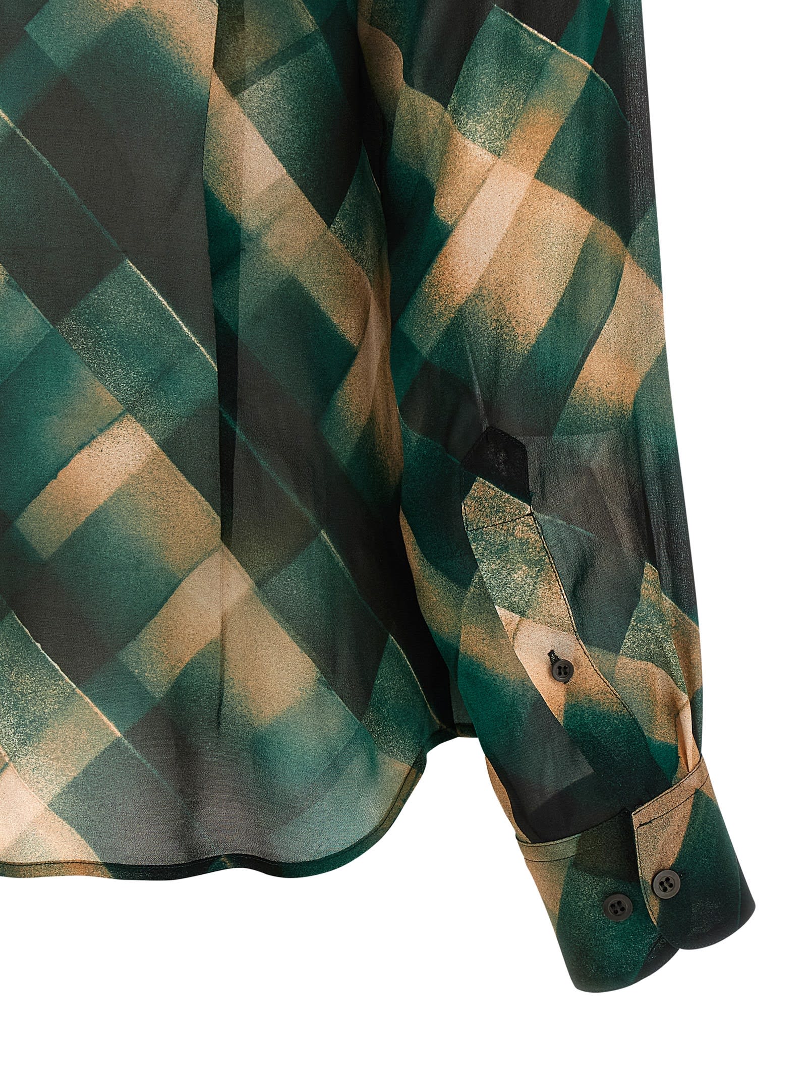 Dries Van Noten Sheer Fabric Pointed Collar Long Sleeves Shirt In Green