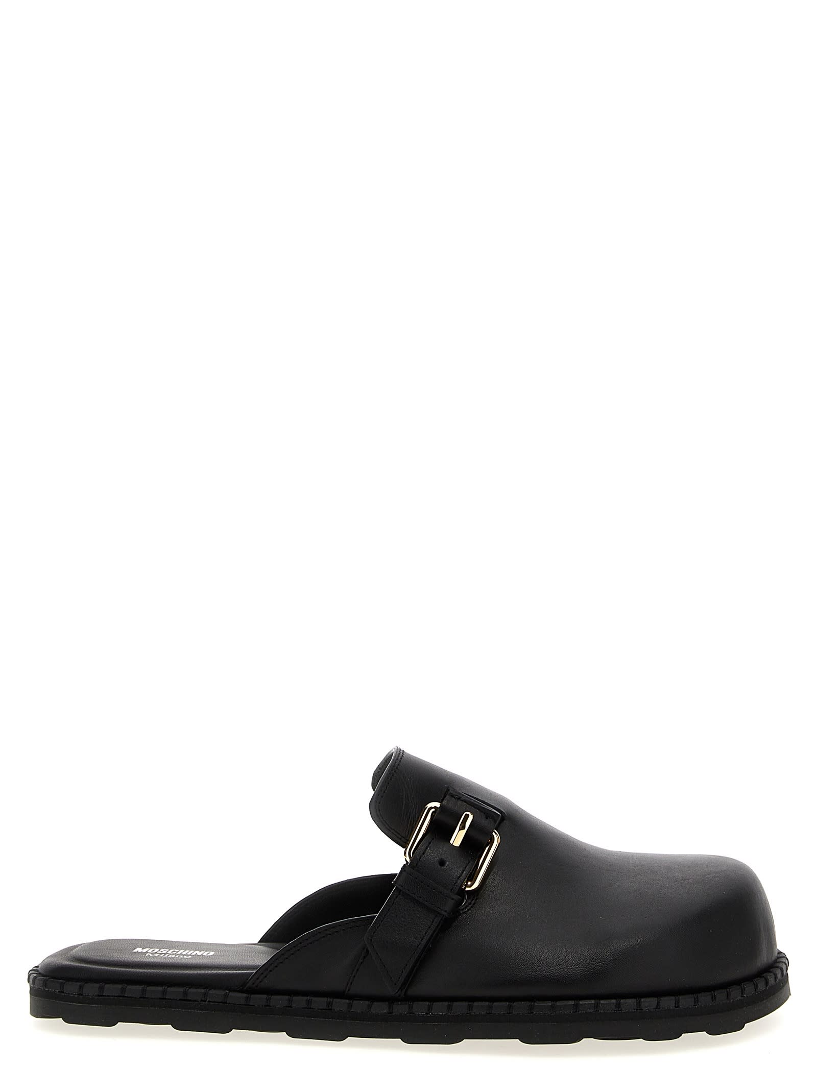 Moschino Black Leather Mule Loafers In Black