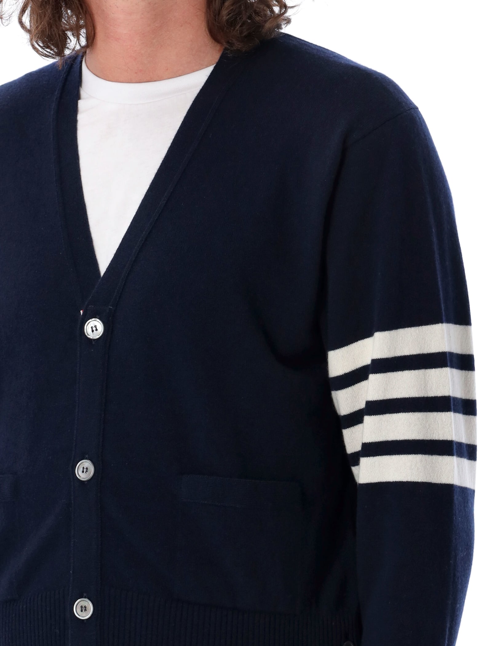 Shop Thom Browne Classic Cashmere Cardigan 4 Bar In Navy
