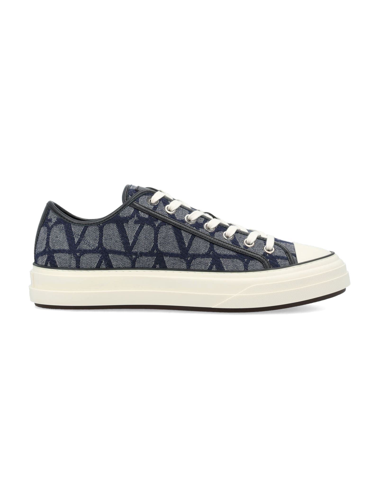 Shop Valentino Toile Iconographe Sneaker In Melange Denim/nero/ivory-nero-fonda