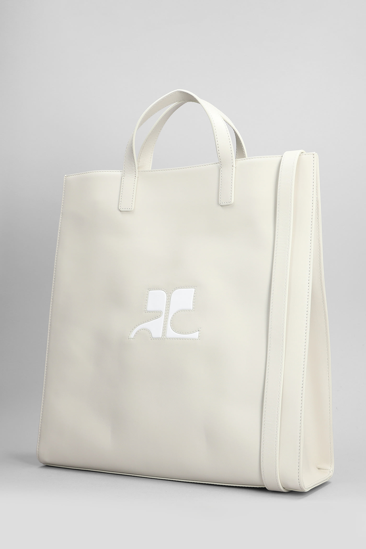 Shop Courrèges Tote In Beige Leather