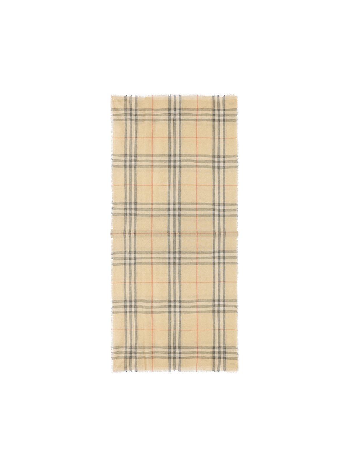 Burberry Checked Frayed-edge Scarf In Sand