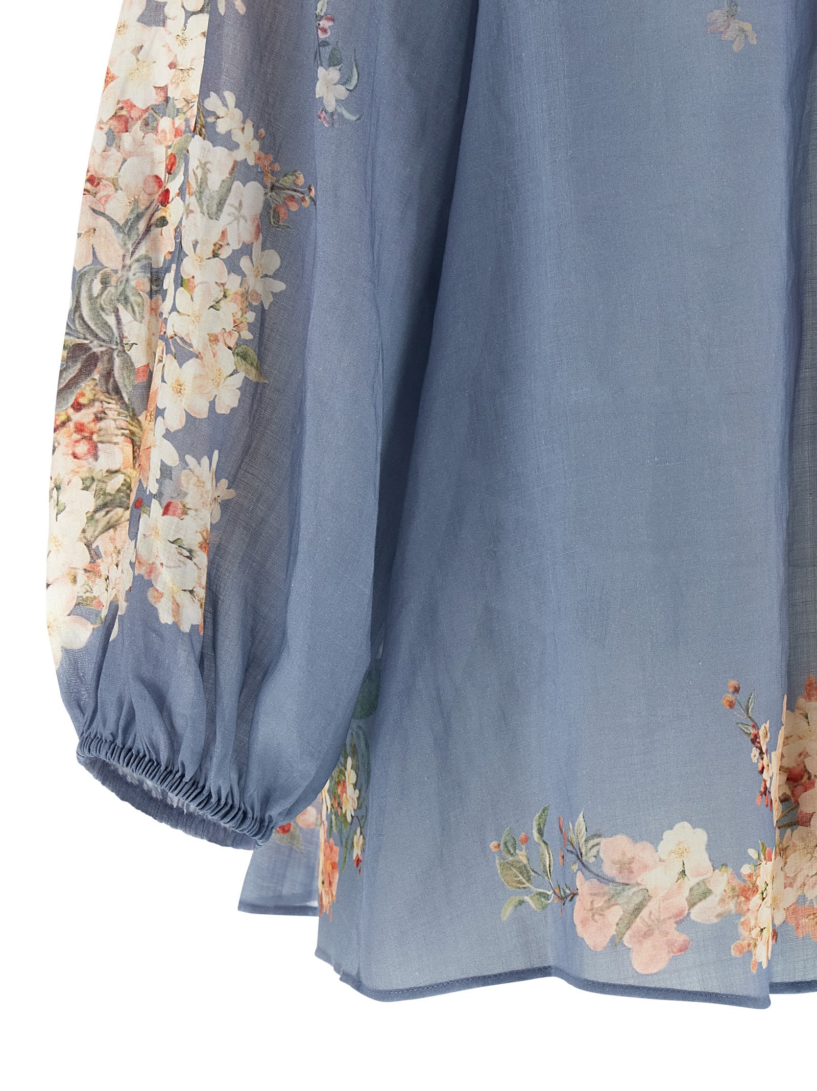 Zimmermann Cascadian Lace-trimmed Floral-print Ramie Blouse In Blue