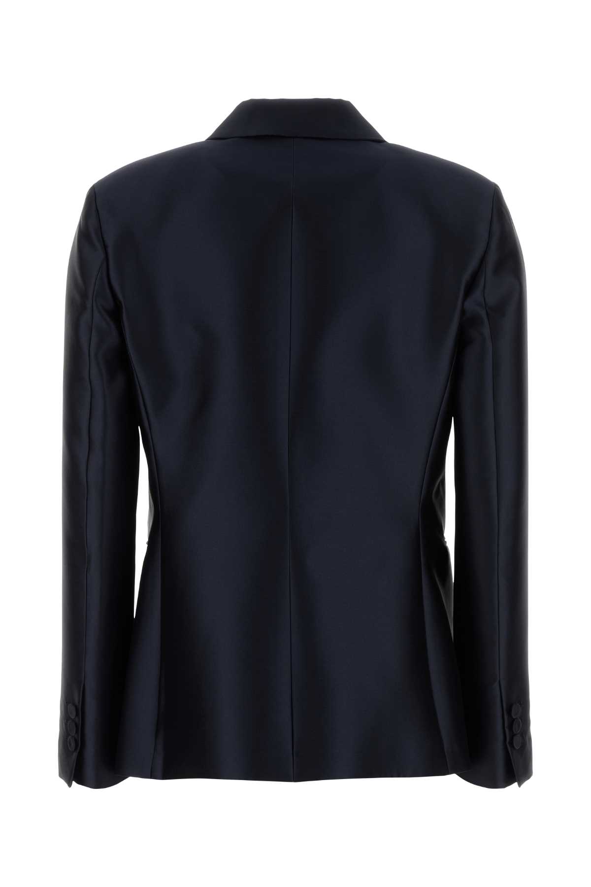 Alberta Ferretti Satin Blazer With Notched Lapel And Pockets In Blue
