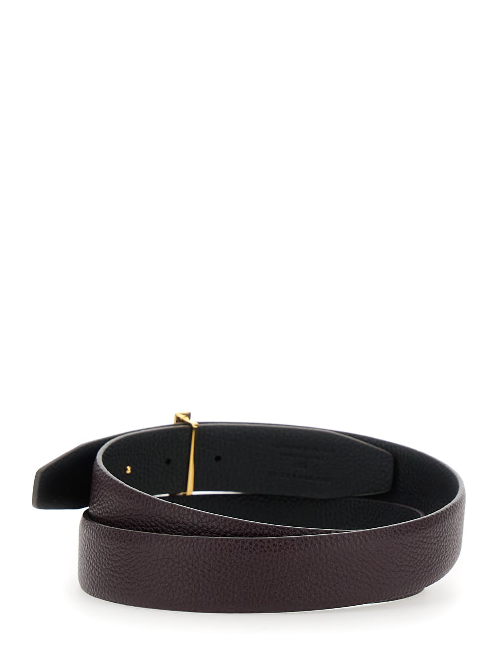 Tom Ford Bordeaux Belt With T Buckle Closure In Grained Leather Man In Brown