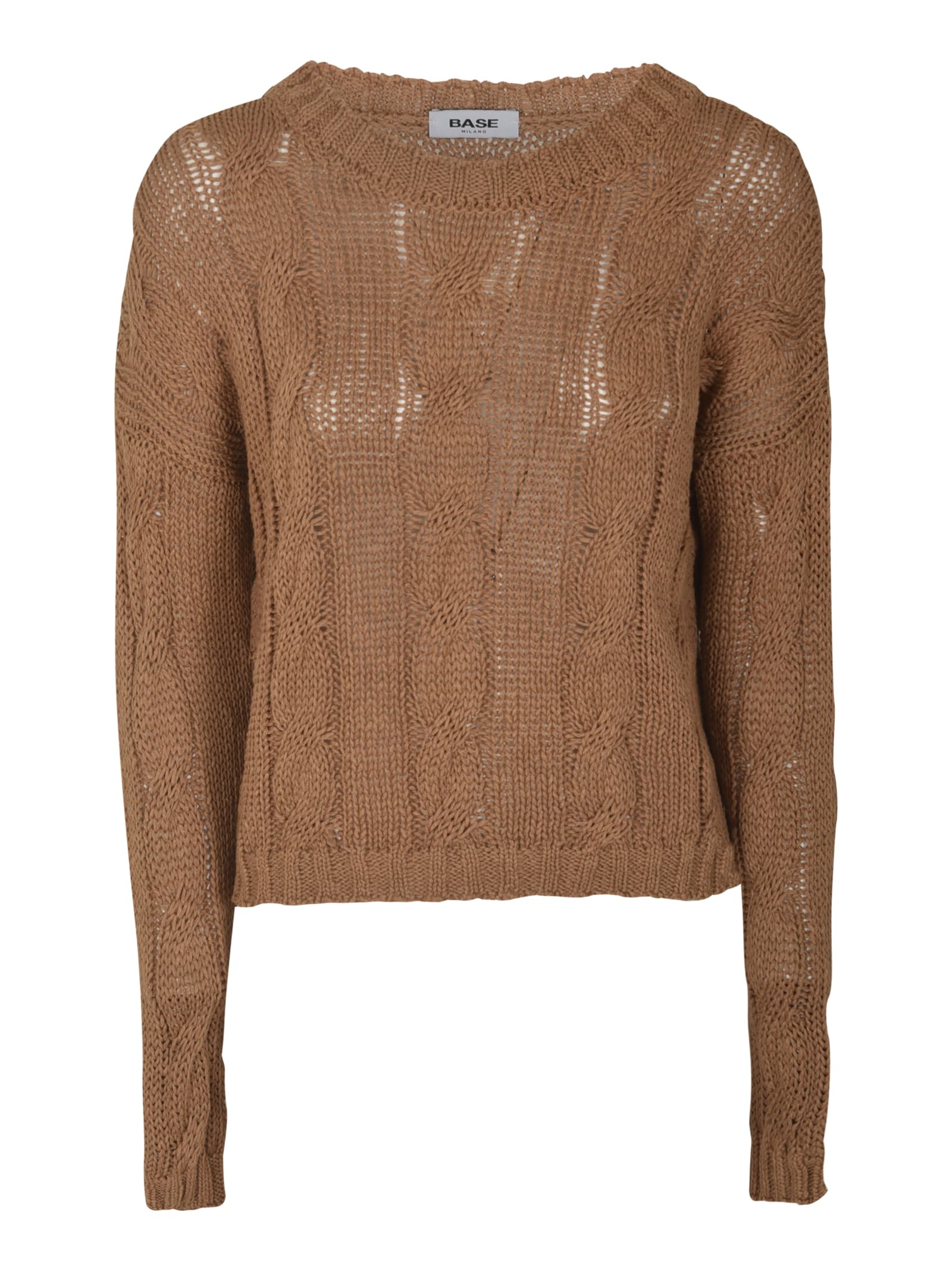 Base Rib Trim Woven Plain Sweater In Brown