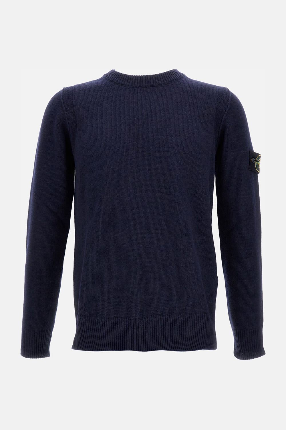 Stone Island Crewneck Knit With Ribbed Details In Blue