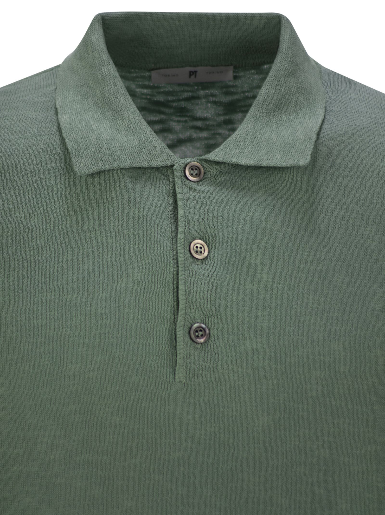 Pt Torino Cotton Polo Shirt With Short Sleeves In Green