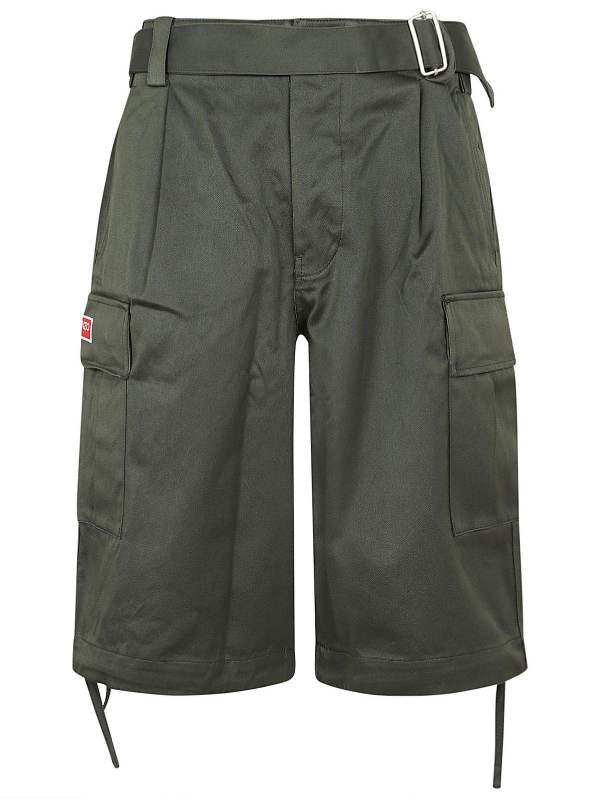 Shop Kenzo Belted Knee High Shorts In Green
