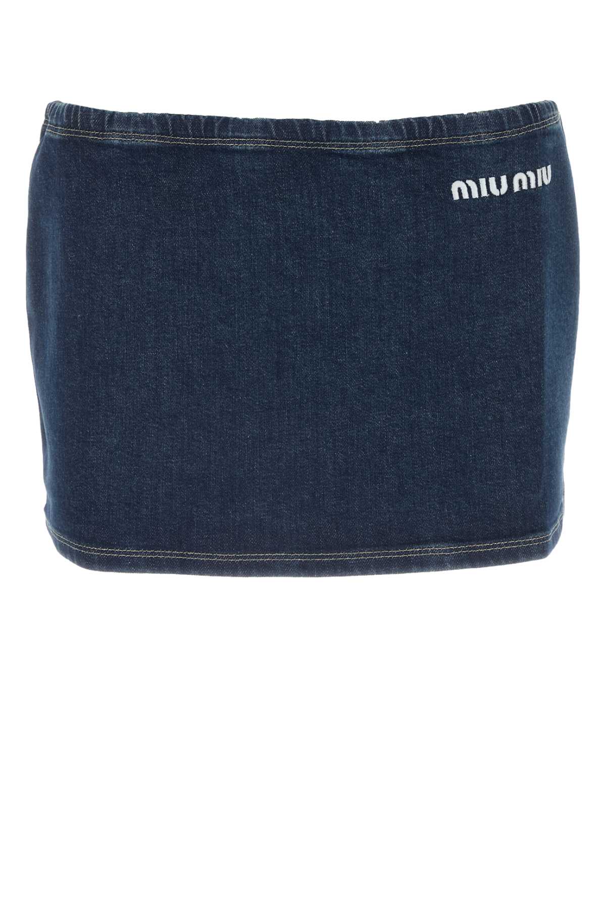 Shop Miu Miu Stretch Denim Mini Skirt In Bleu