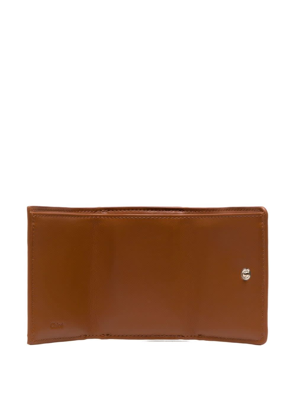 Shop Chloé Sense Logo-embroidered Leather Wallet In Caramel