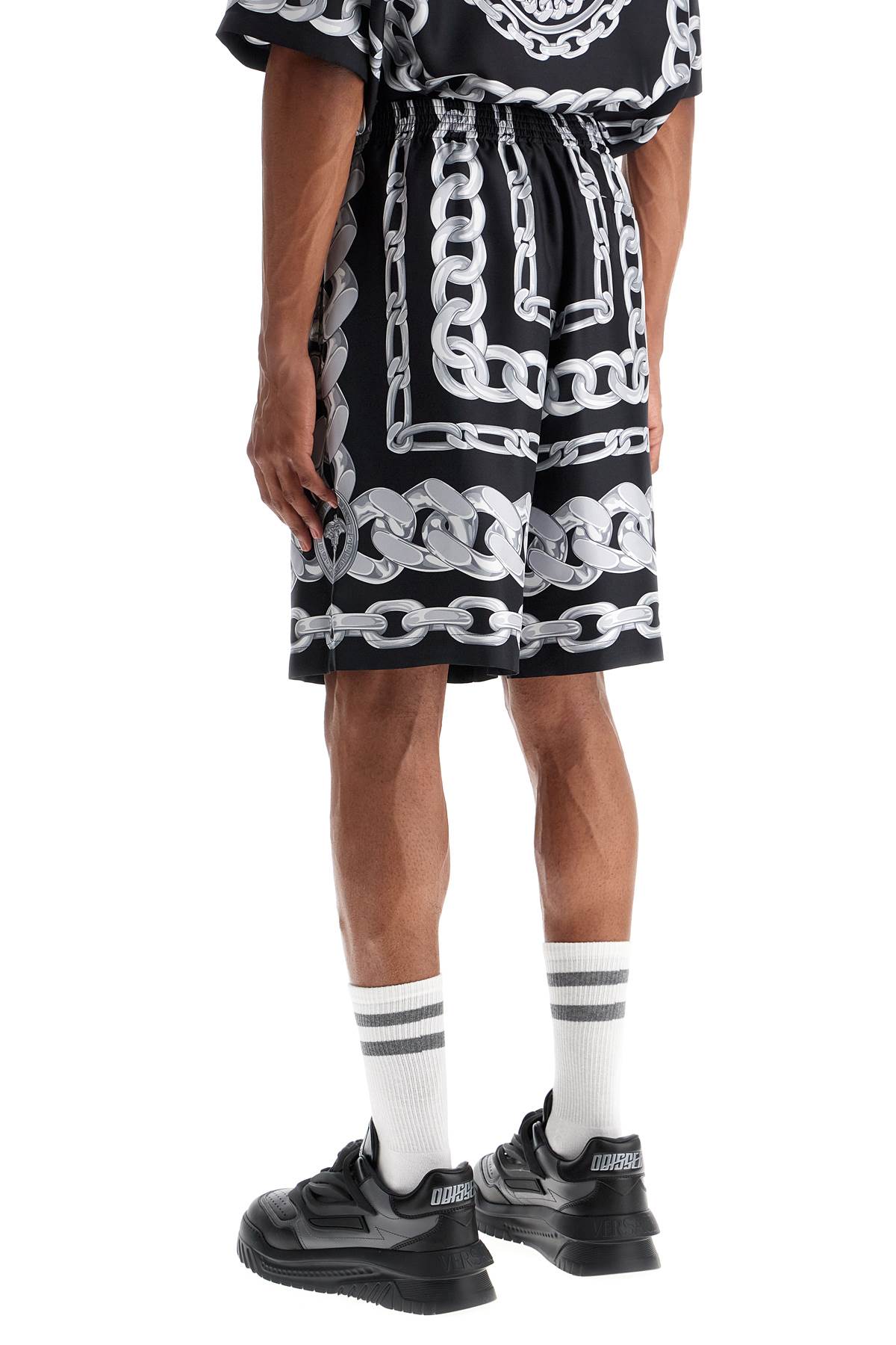 Versace Men Medusa Chains Silk Shorts In Black