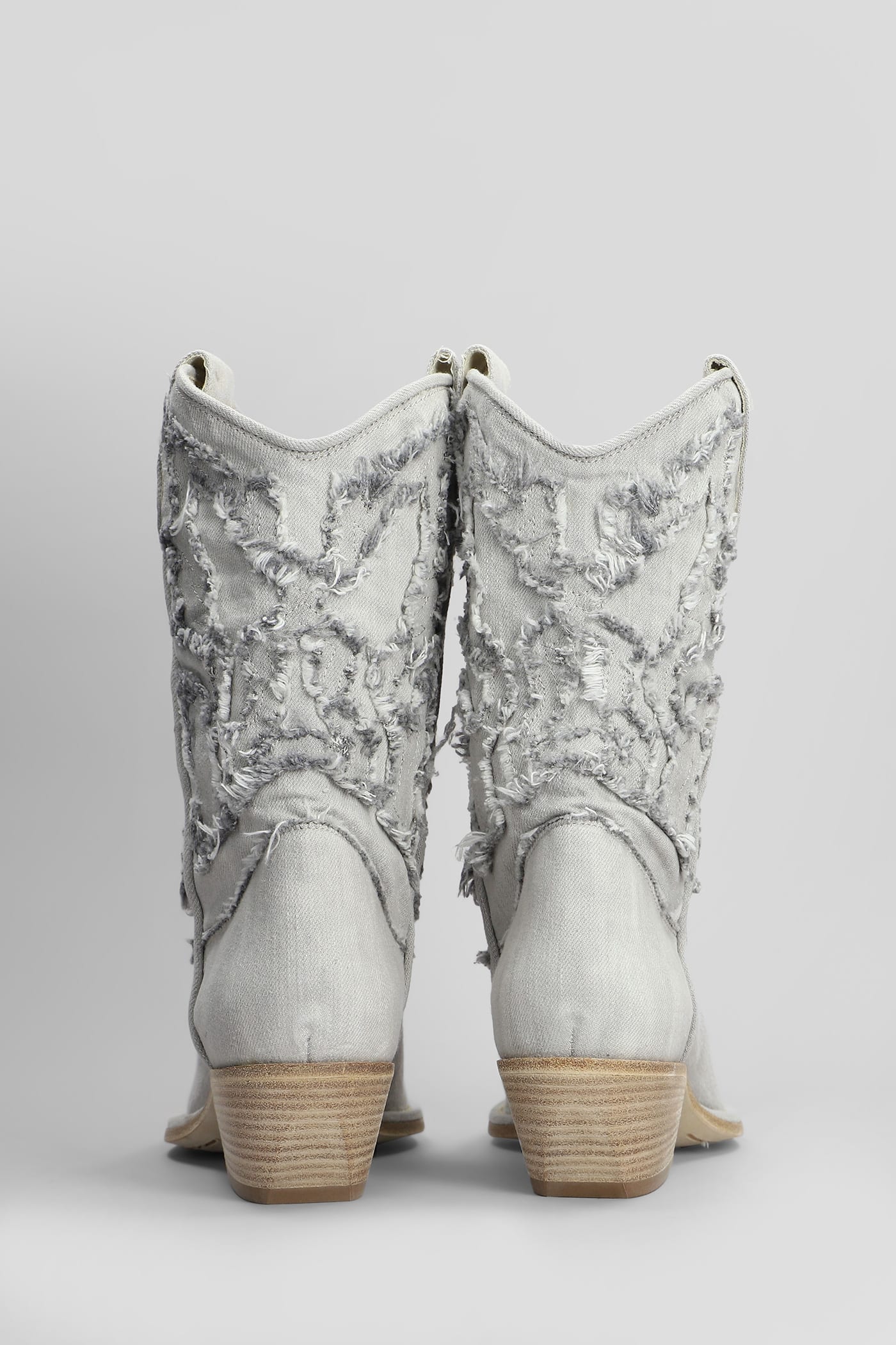 Shop Vic Matie Denim 305 Texan Ankle Boots In Grey Fabric