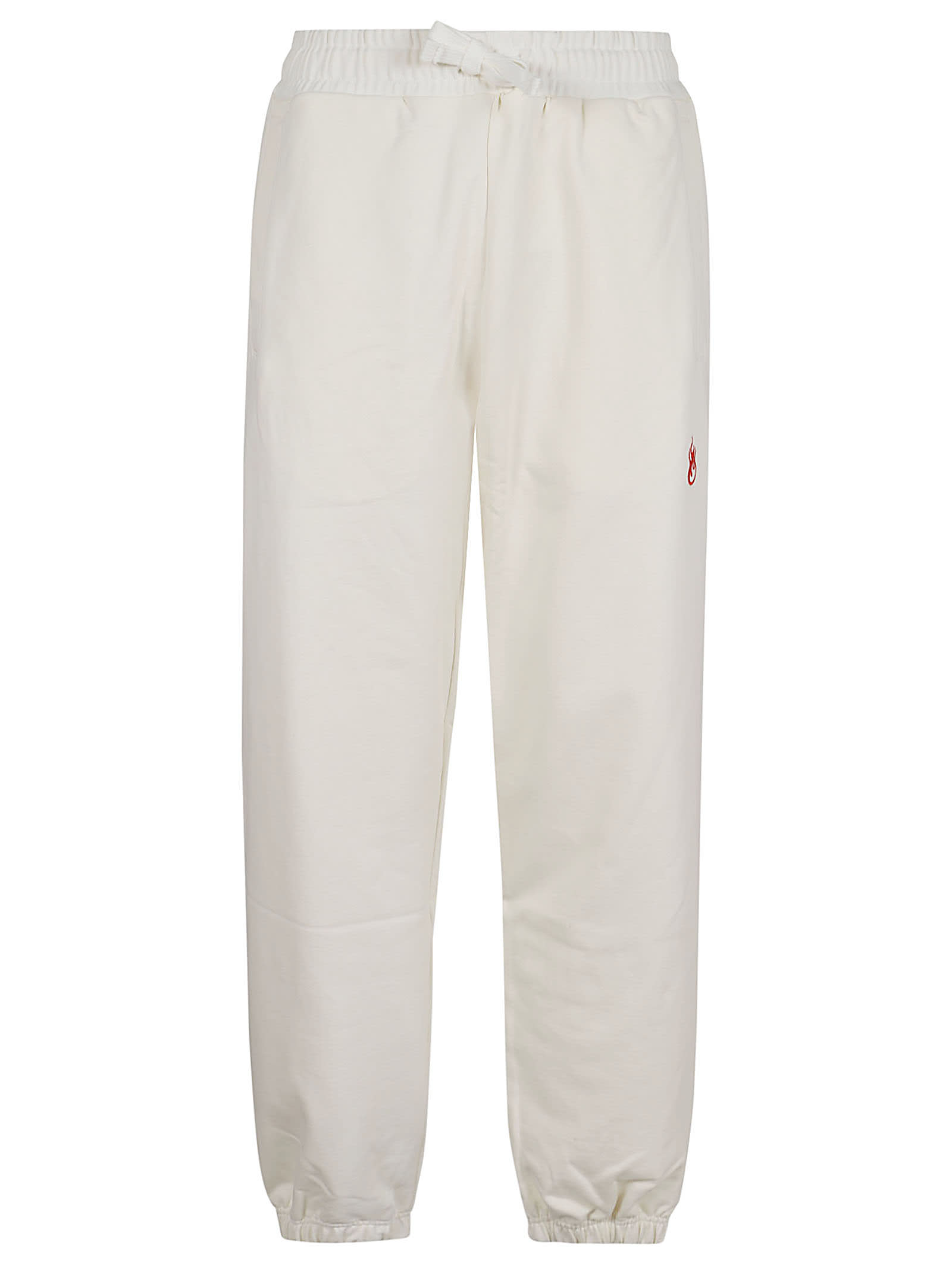 White Pants With Flames Logo And Metal Label