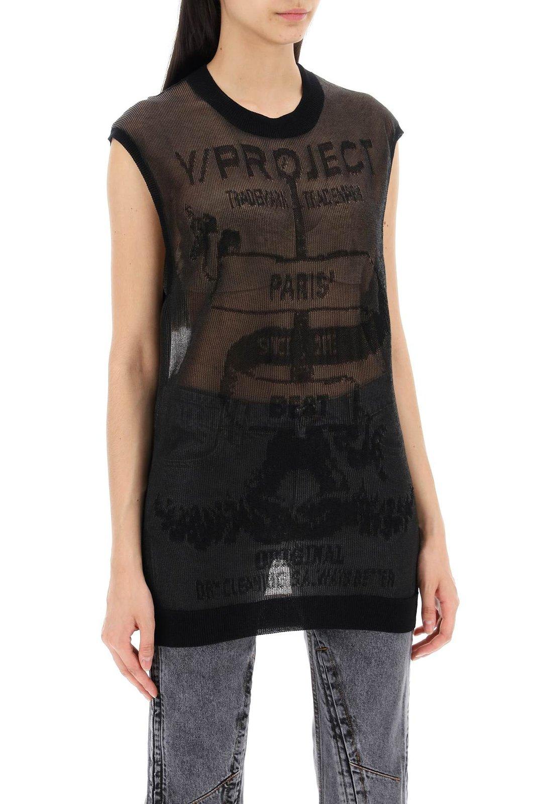 Shop Y/project Logo Intarsia Knitted Semi-sheer Jumper In Black