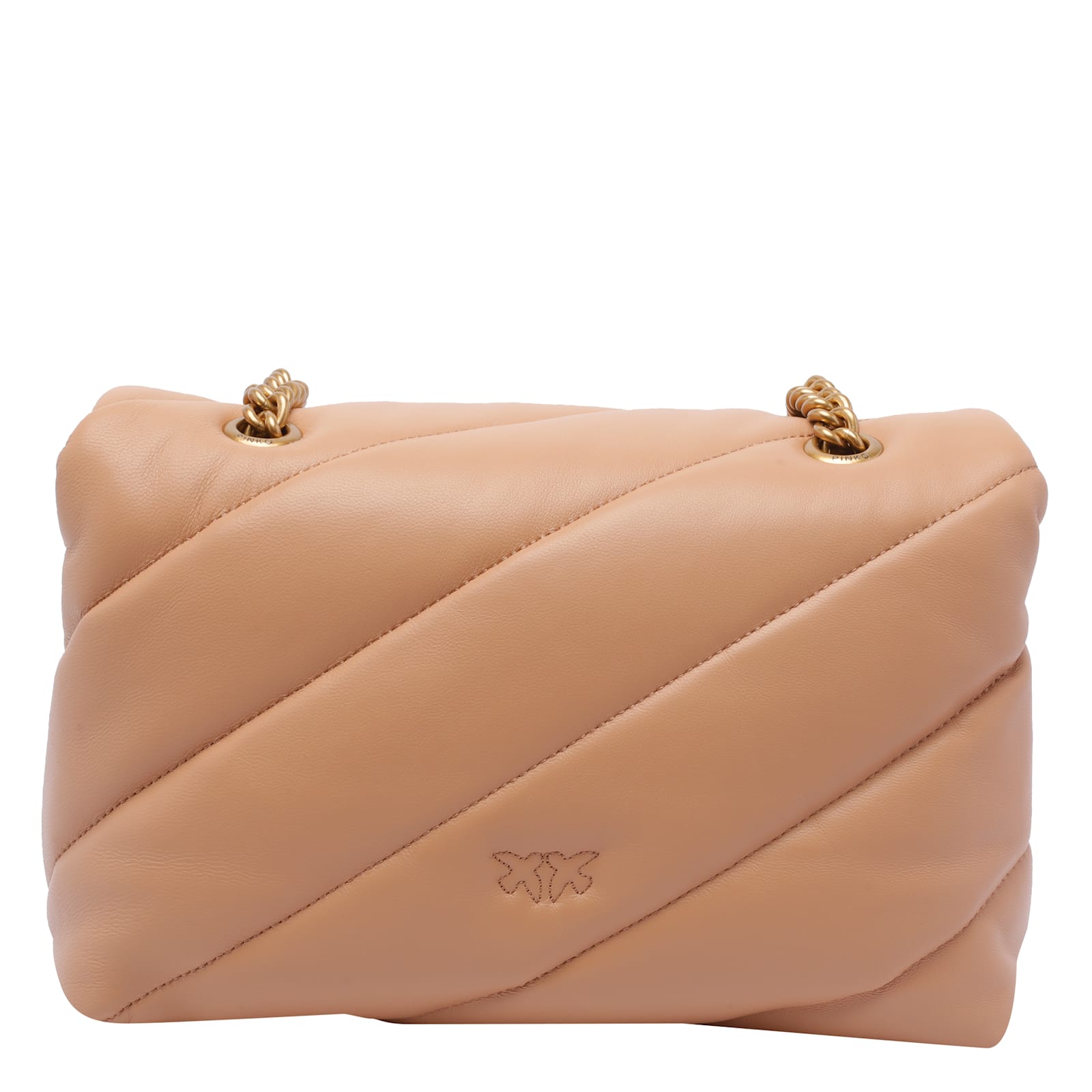 Pinko Quilted Beige Vitello Leather Shoulder Bag