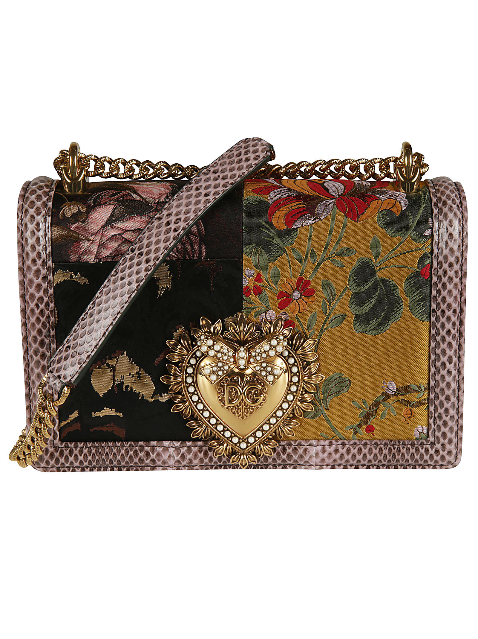 Dolce & Gabbana Heart Plaque Flap Chain Shoulder Bag In Multicolor