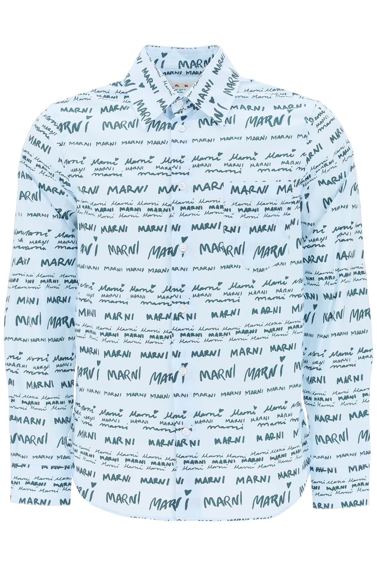 Shop Marni Shirt With Logo Lettering Motif In Arctic (light Blue)