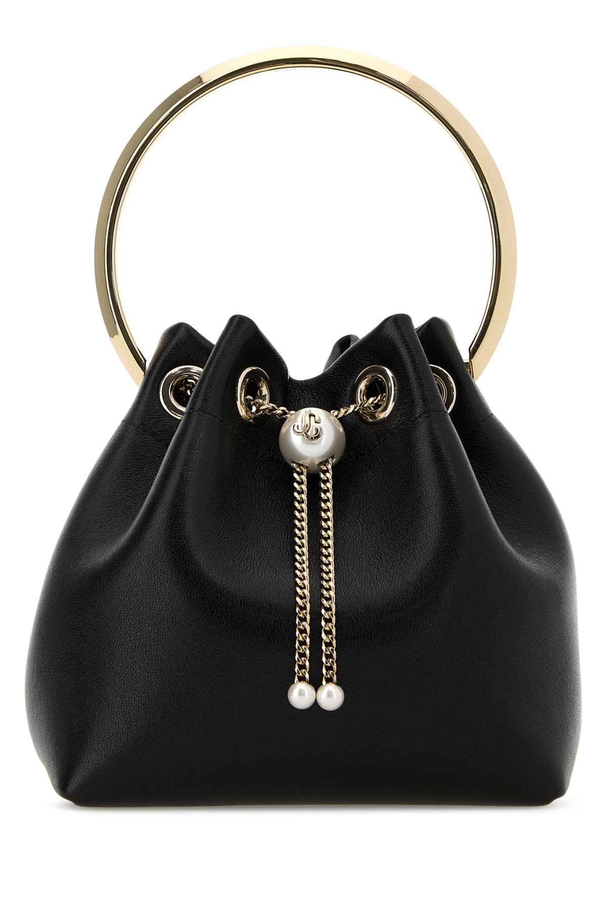 Jimmy Choo Black Leather Bon Bon Bucket Bag