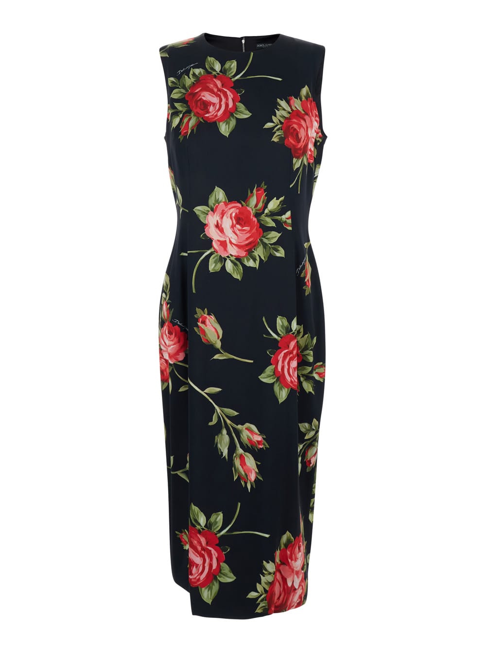 Dolce & Gabbana Women Black Dress With All-over Floral Print In Silk Woman In Multi