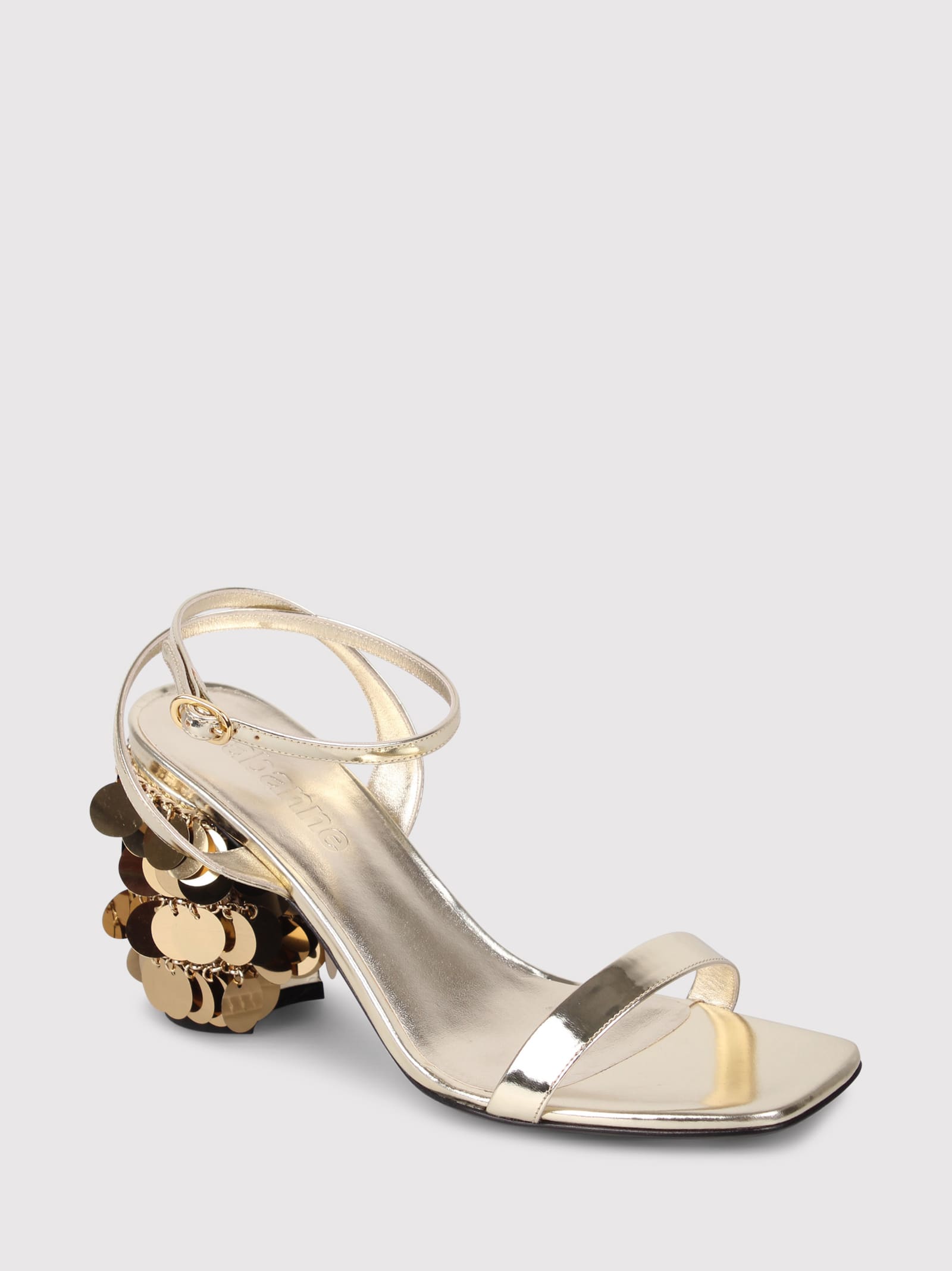 Shop Rabanne Gold Sequin Heeled Sandals