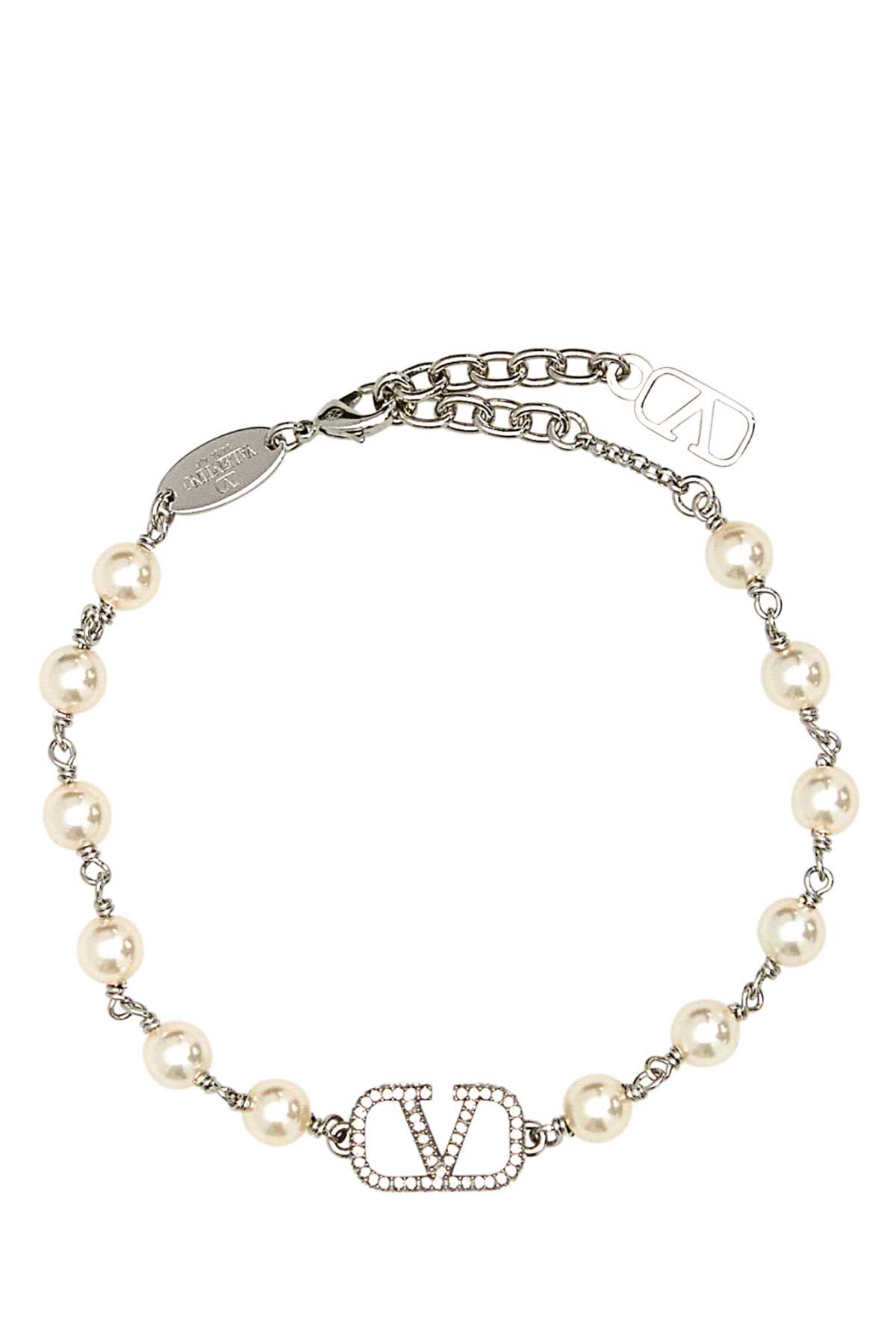 Two-tone Metal And Pearls Vlogo Bracelet