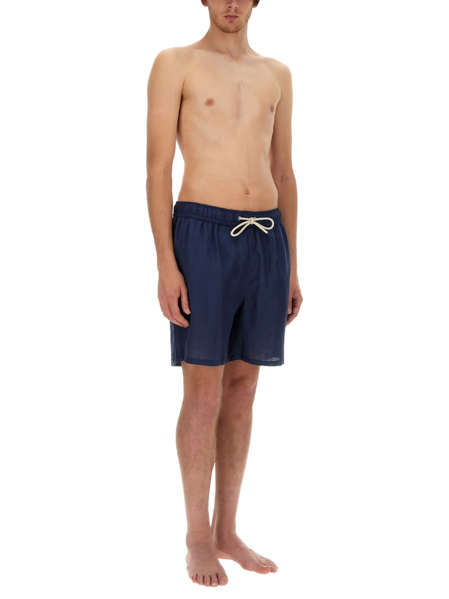 Shop Mc2 Saint Barth Linen Swimsuit In Blue