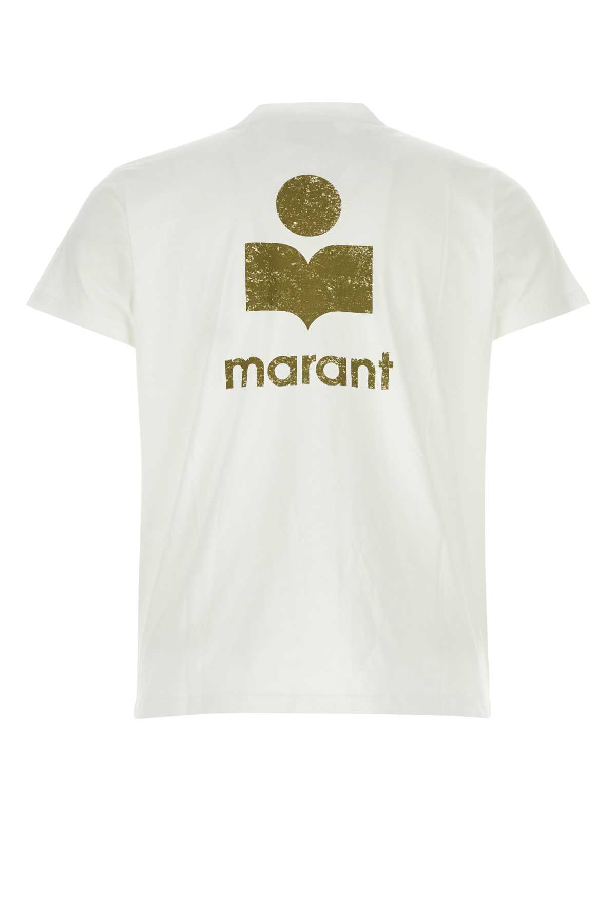 Shop Isabel Marant White Cotton Zafferh T-shirt In Khakiwhite