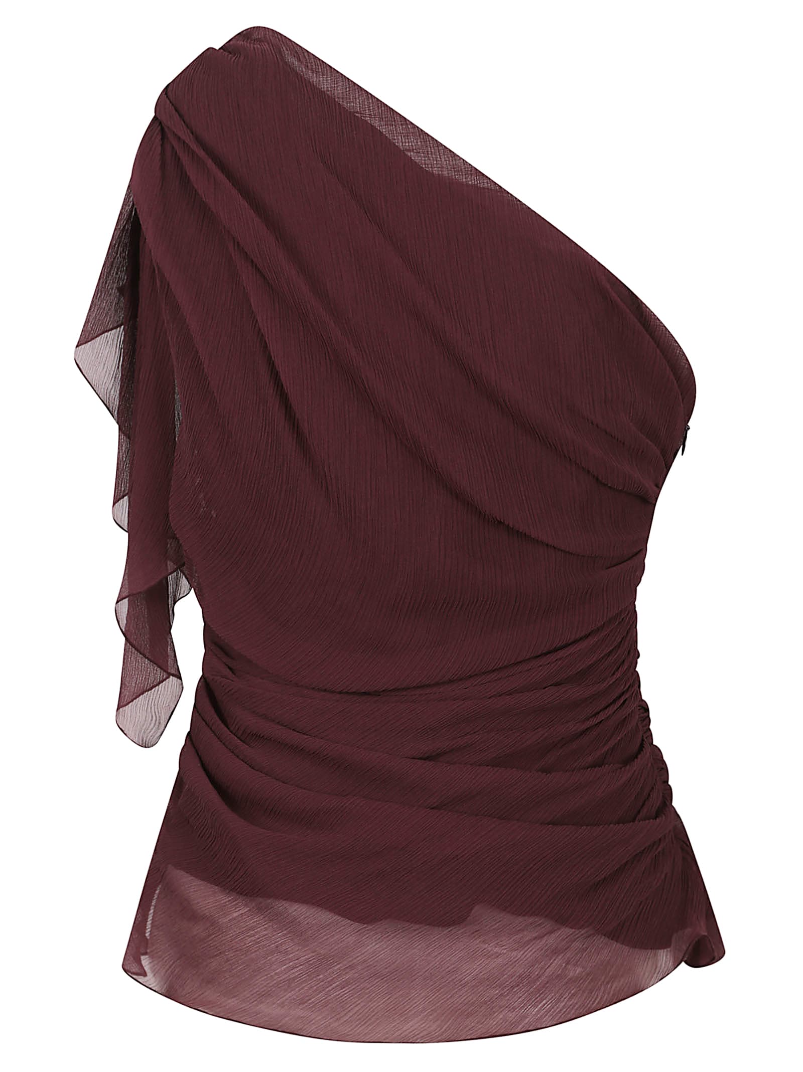Victoria Beckham Draped One-shoulder Top Asymmetric Hem In Port