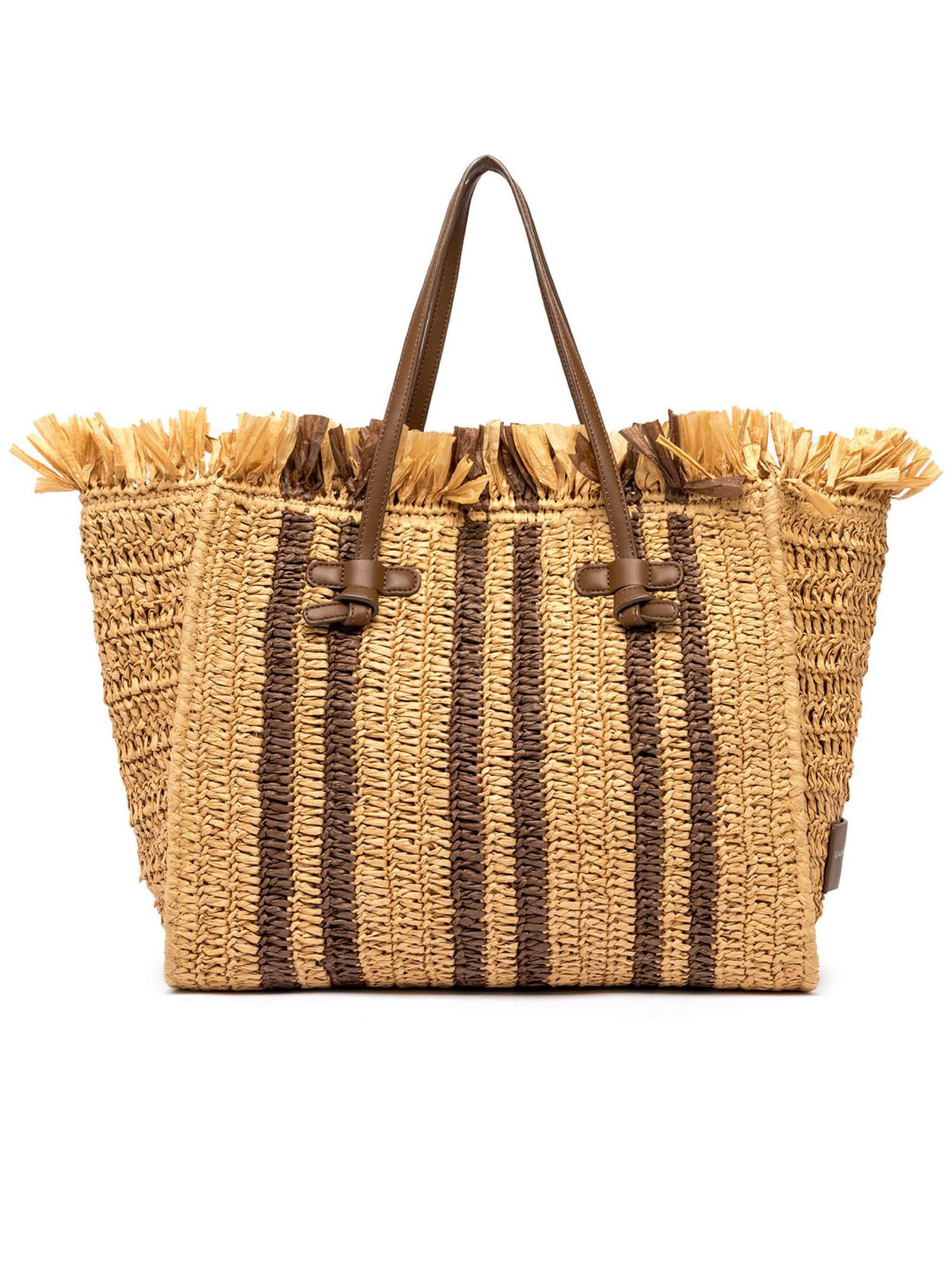 Shop Gianni Chiarini Shopping Bag Is Made Of Straw-effect Material In Brown