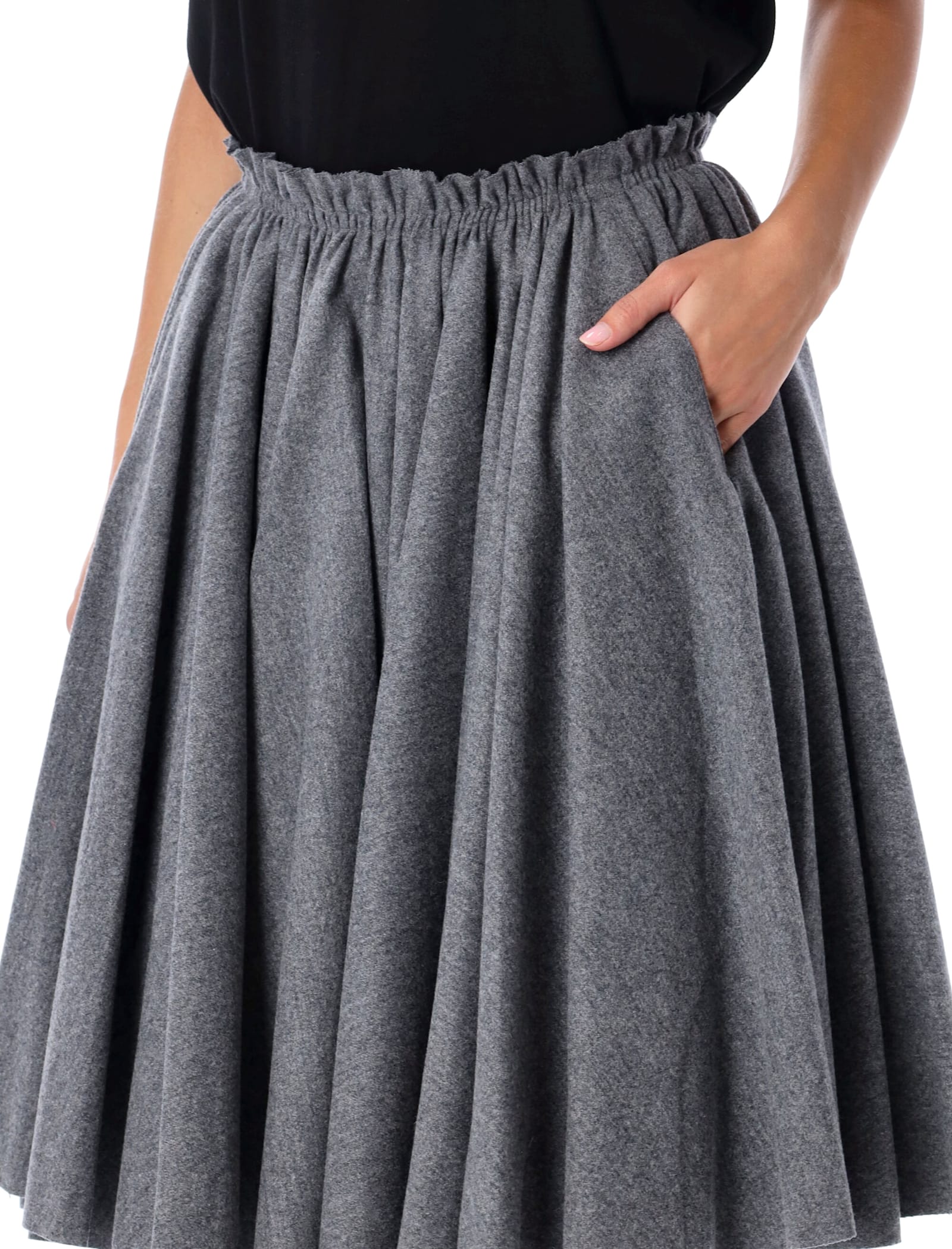 Ami Alexandre Mattiussi Ami Paris Corolla Wool Flannel Midi Skirt In Gray