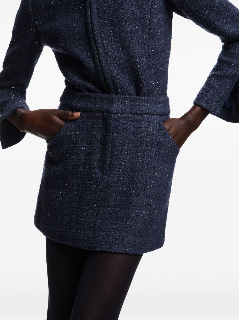 Emporio Armani Lurex Tweed Mini Skirt With Micro Sequins In Blue