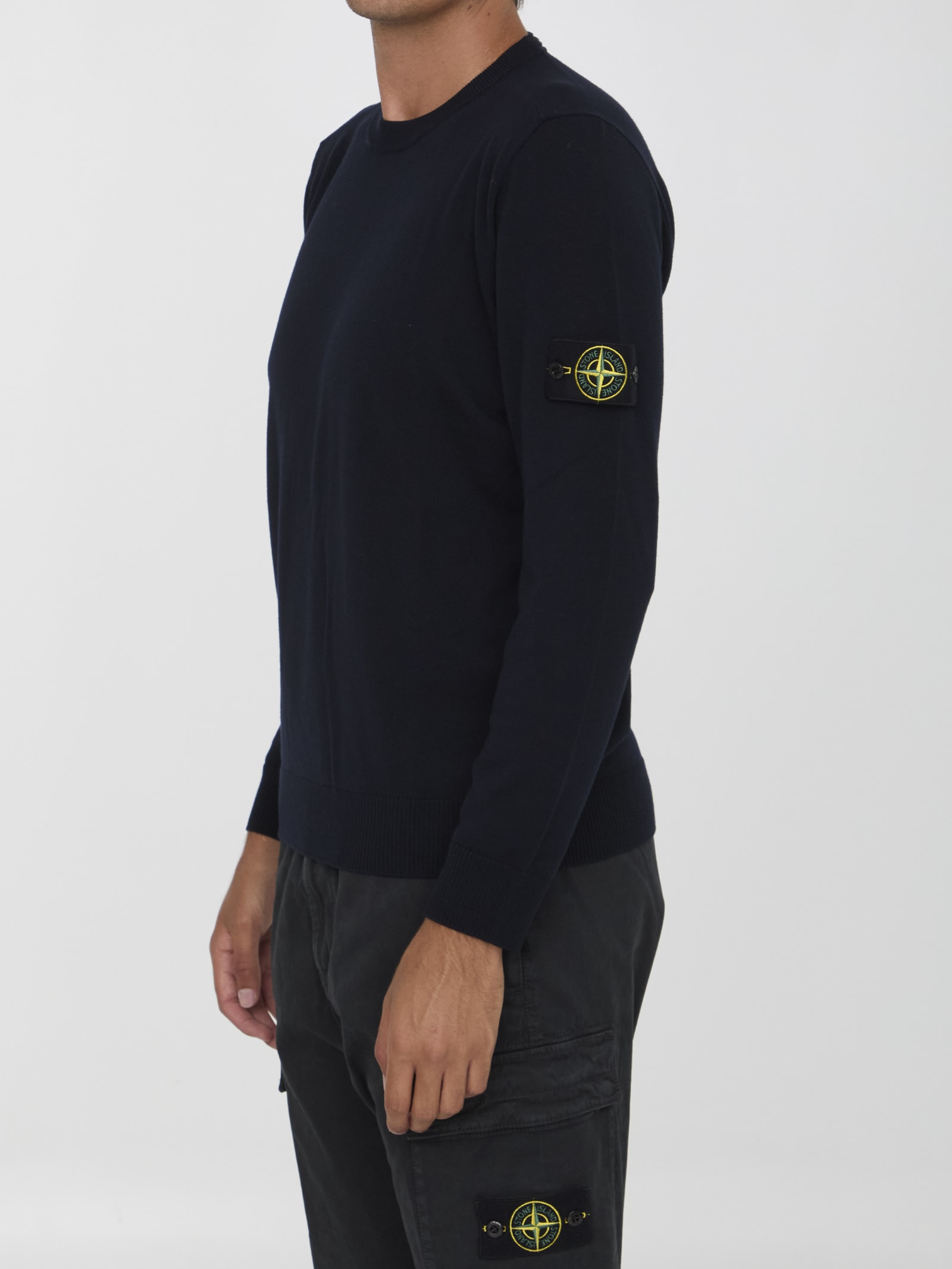 Shop Stone Island Wool Jumper In Bleu