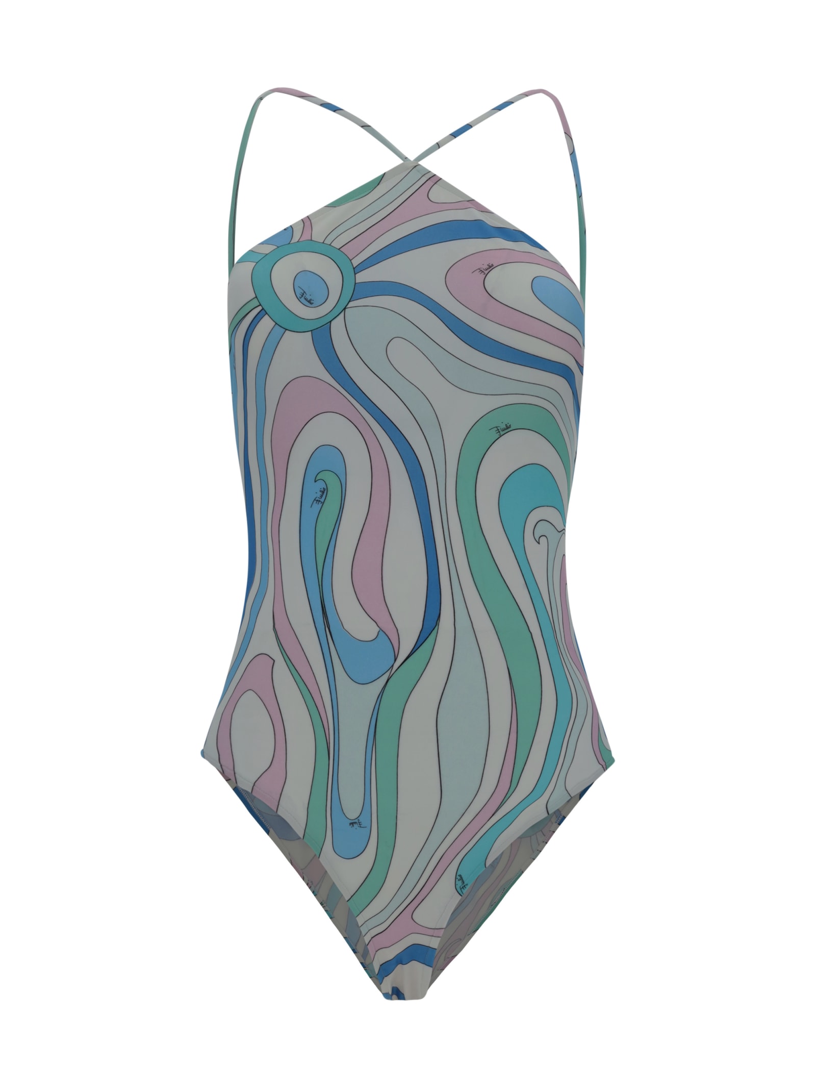 Shop Pucci Vivara Swimsuit In Clear Blue
