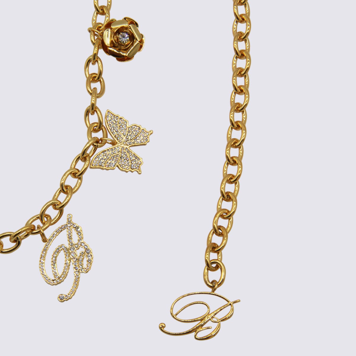 Blumarine Butterfly Initial Rose Charm Chain Belt In Gold