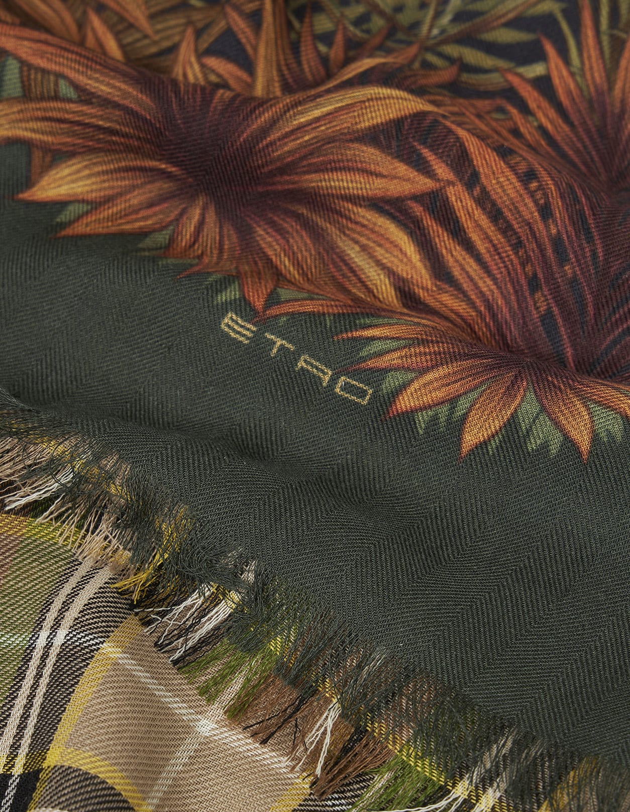 Shop Etro Green Printed Wool And Cashmere Scarf