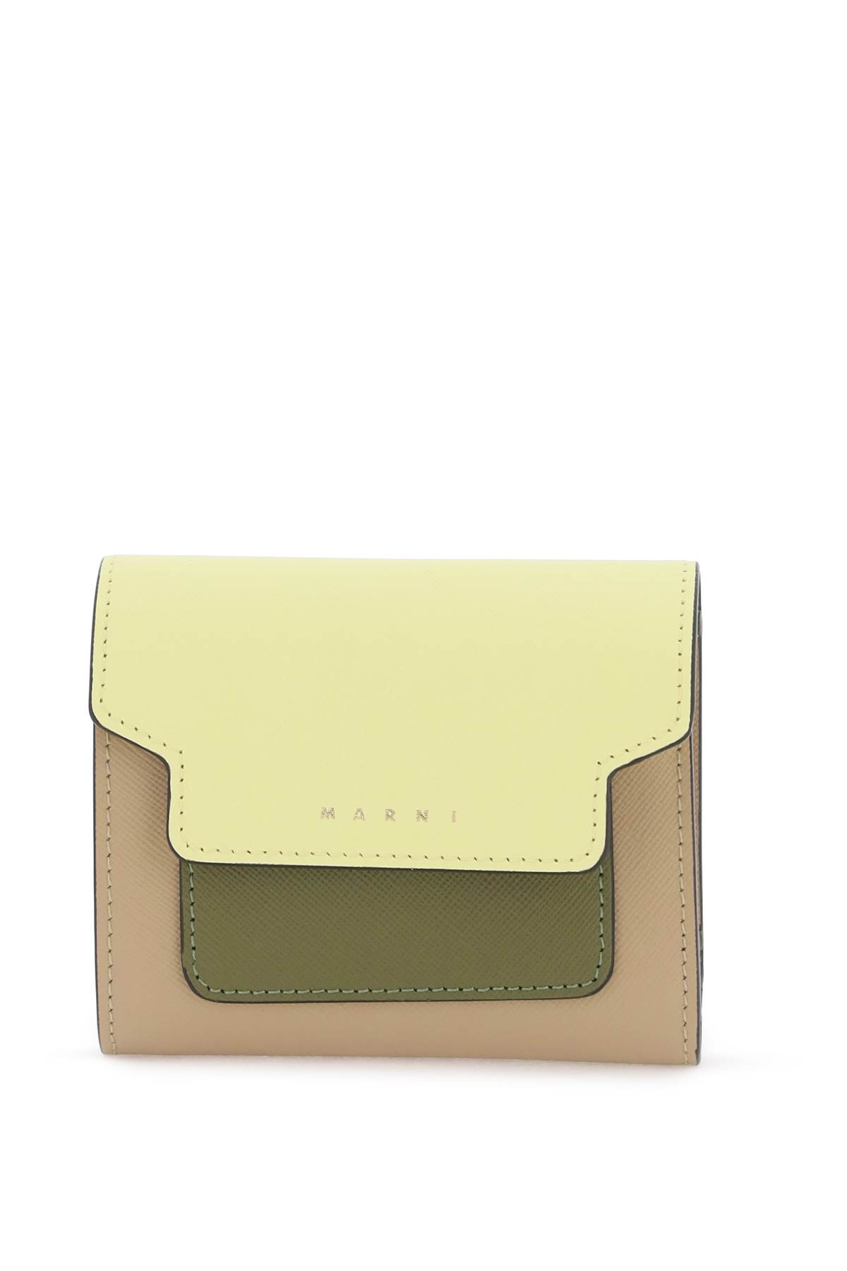 Shop Marni Bi-fold Wallet With Flap In Vanilla Olive Soft Beige (beige)