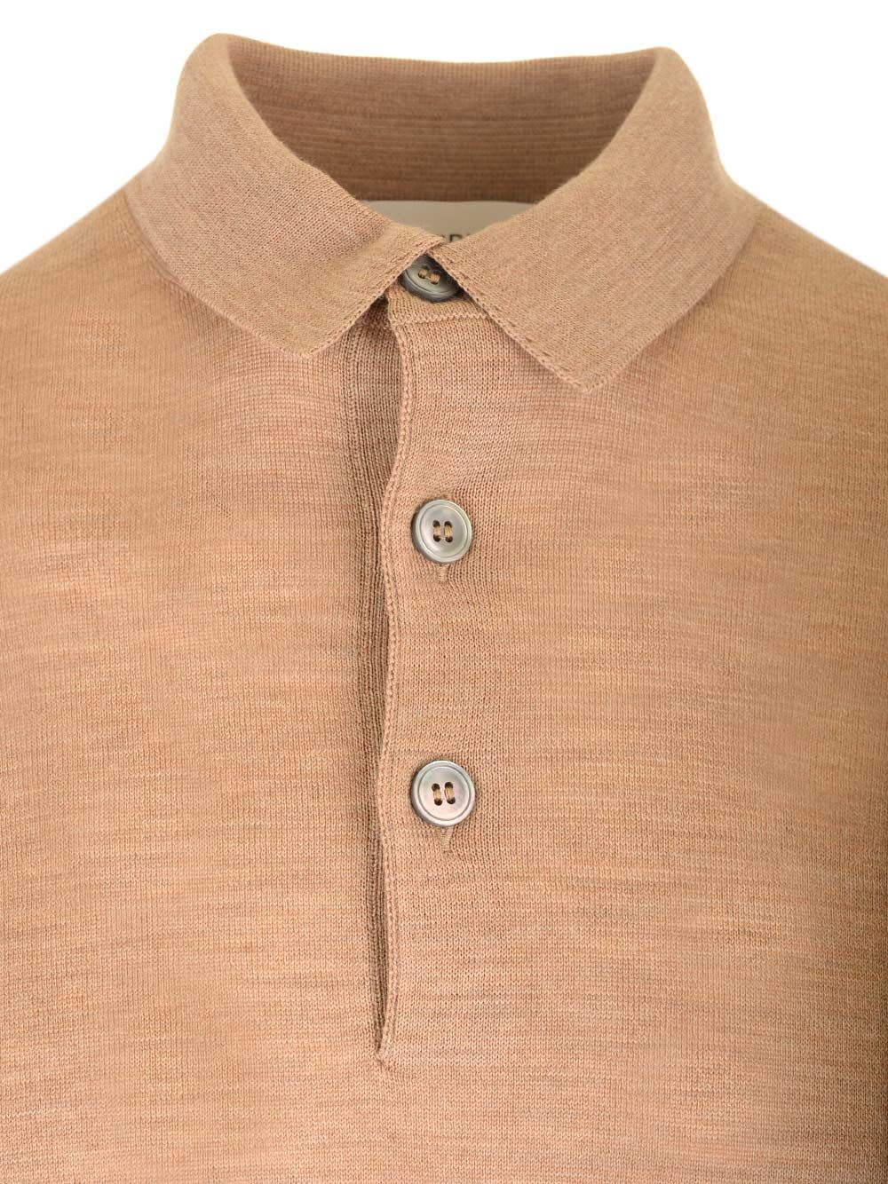 Shop Lardini Green Wool Long-sleeved Polo Shirt In Beige