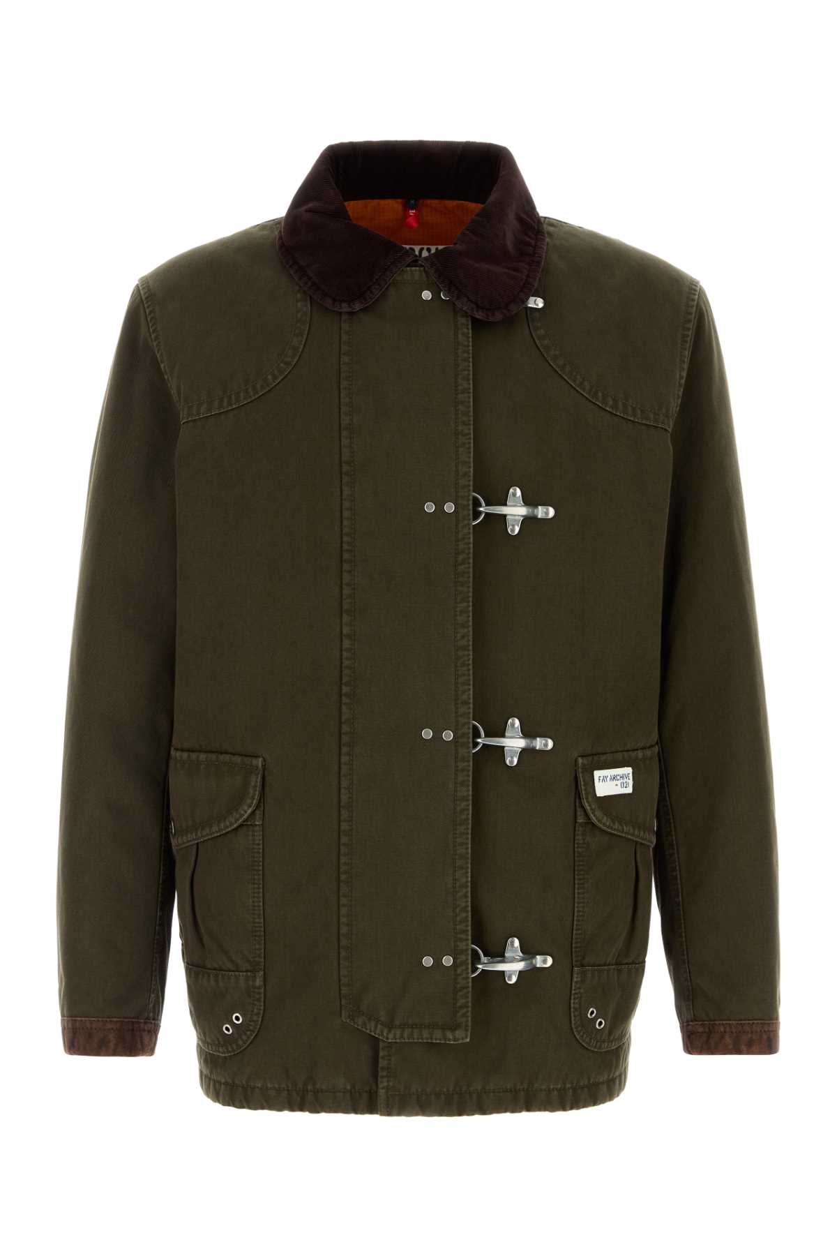 Fay Structured Green Cotton Jacket With Contrasting Collar In Green