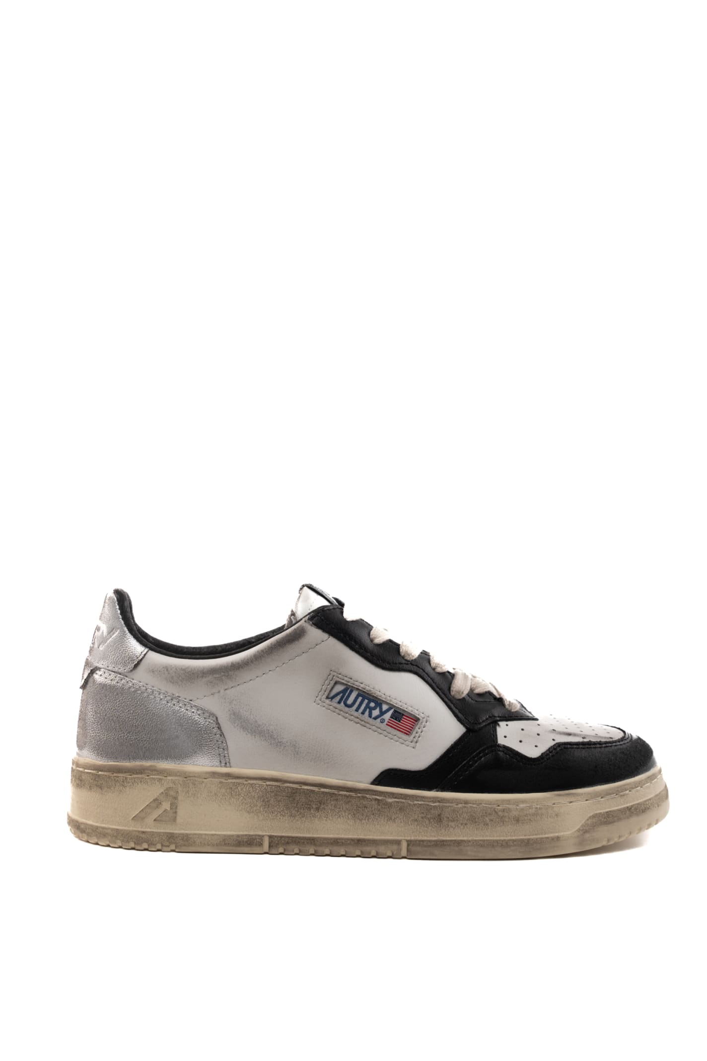 Shop Autry Medalist Low Super Vintage Sneakers In White/black/silver Leather In White/silver/black