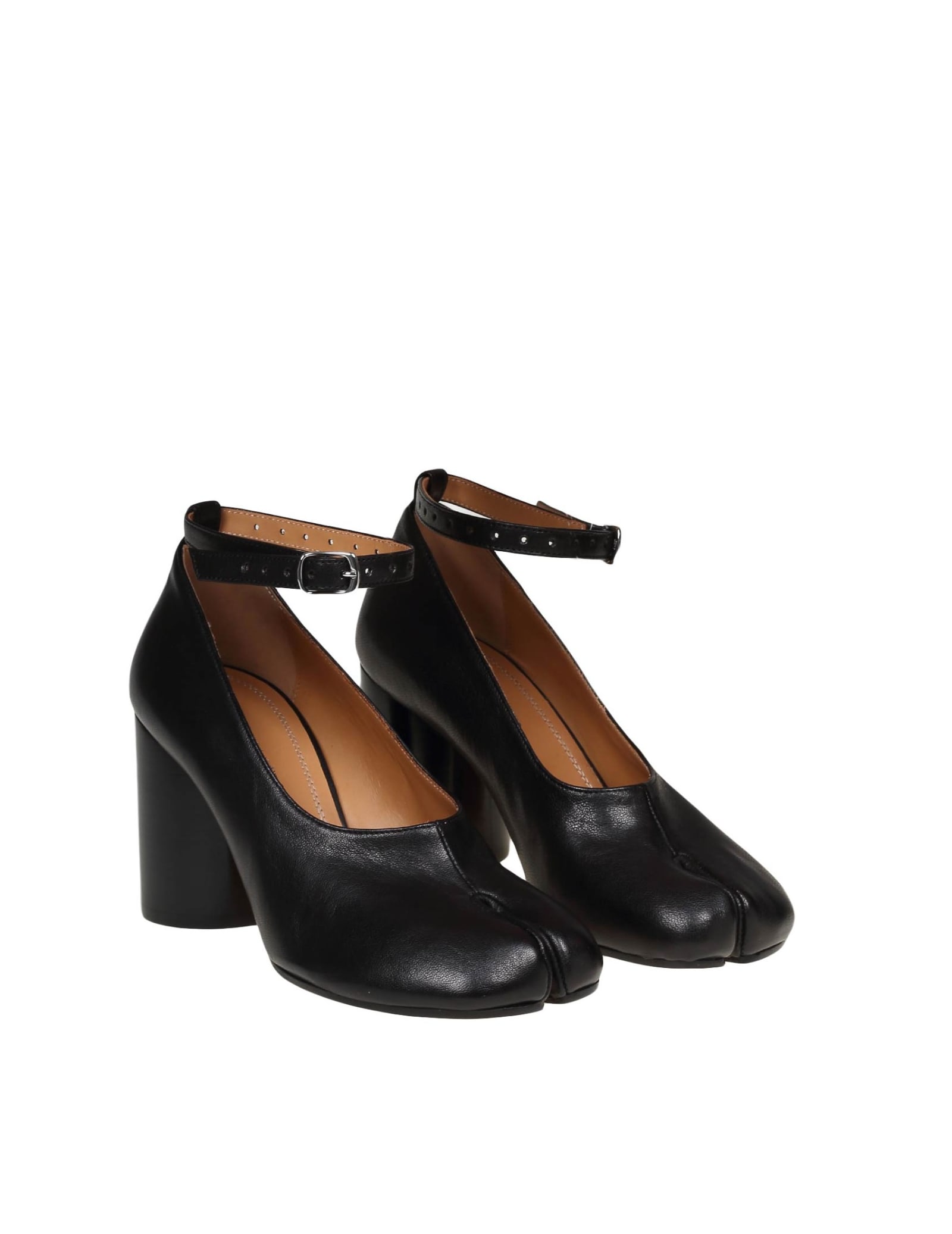 Shop Maison Margiela Tabi Decollete In Black Color Leather In Nero