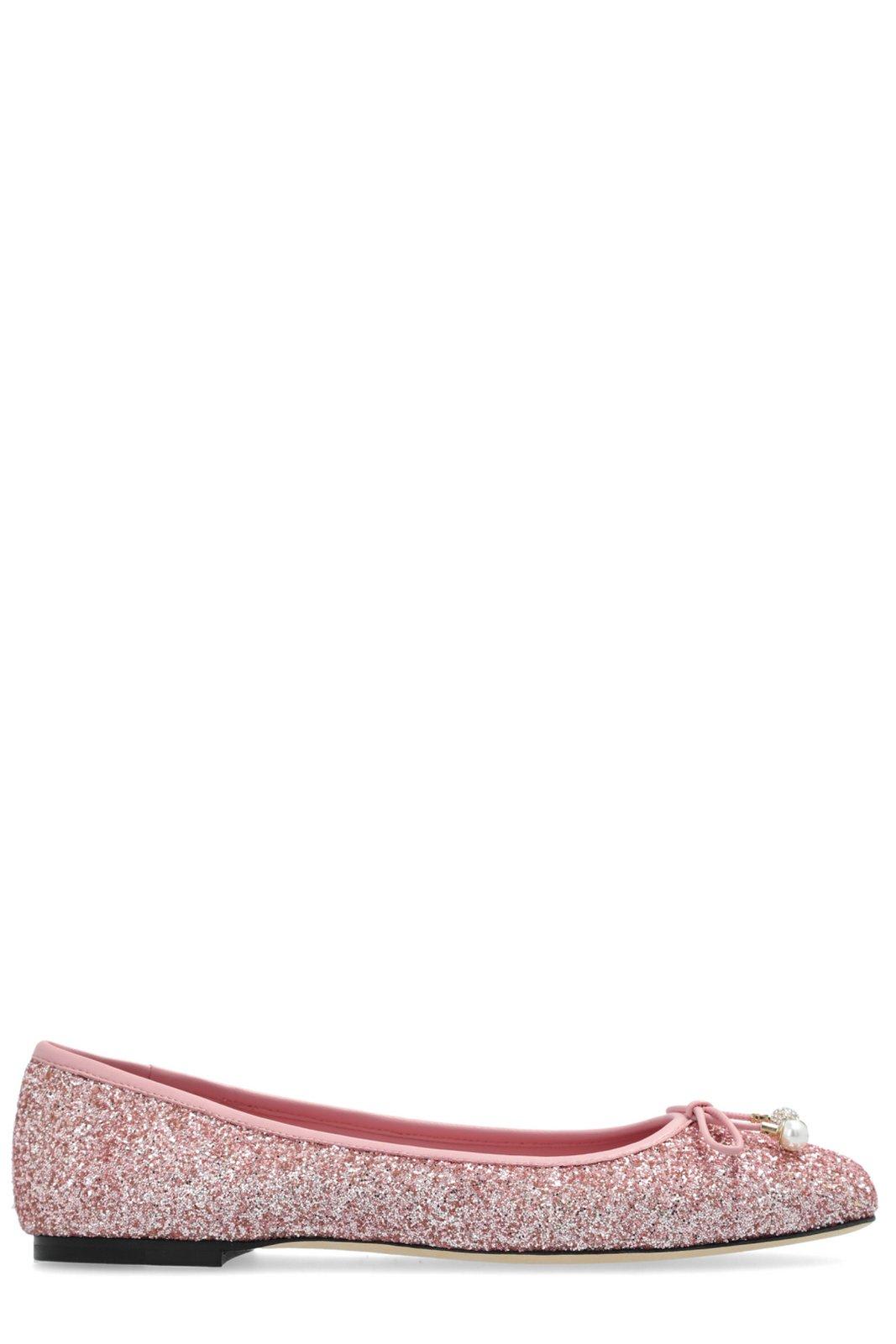 Shop Jimmy Choo Elme Bow Detailed Ballet Flats In Pink