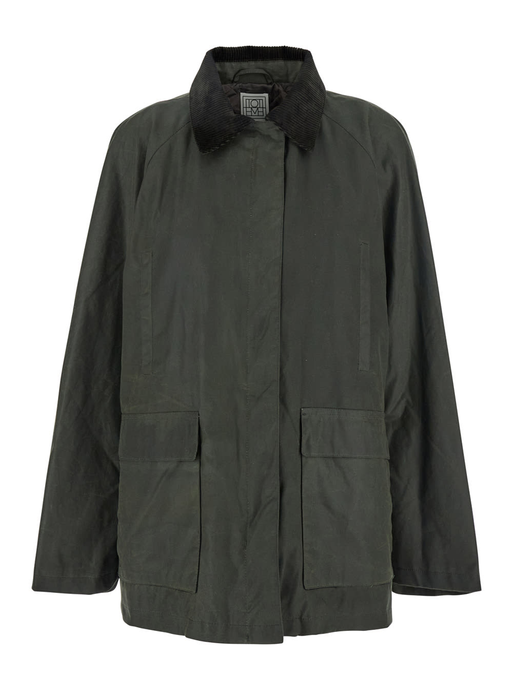 Totême Green Jacket With Corduroy Collar And Rear English Vents In Cotton Woman In Green