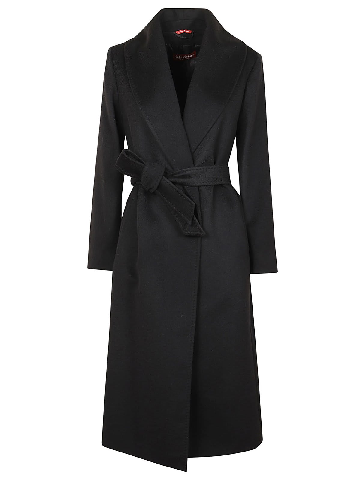 Shop Max Mara Belted Long-sleeved Coat In Nero