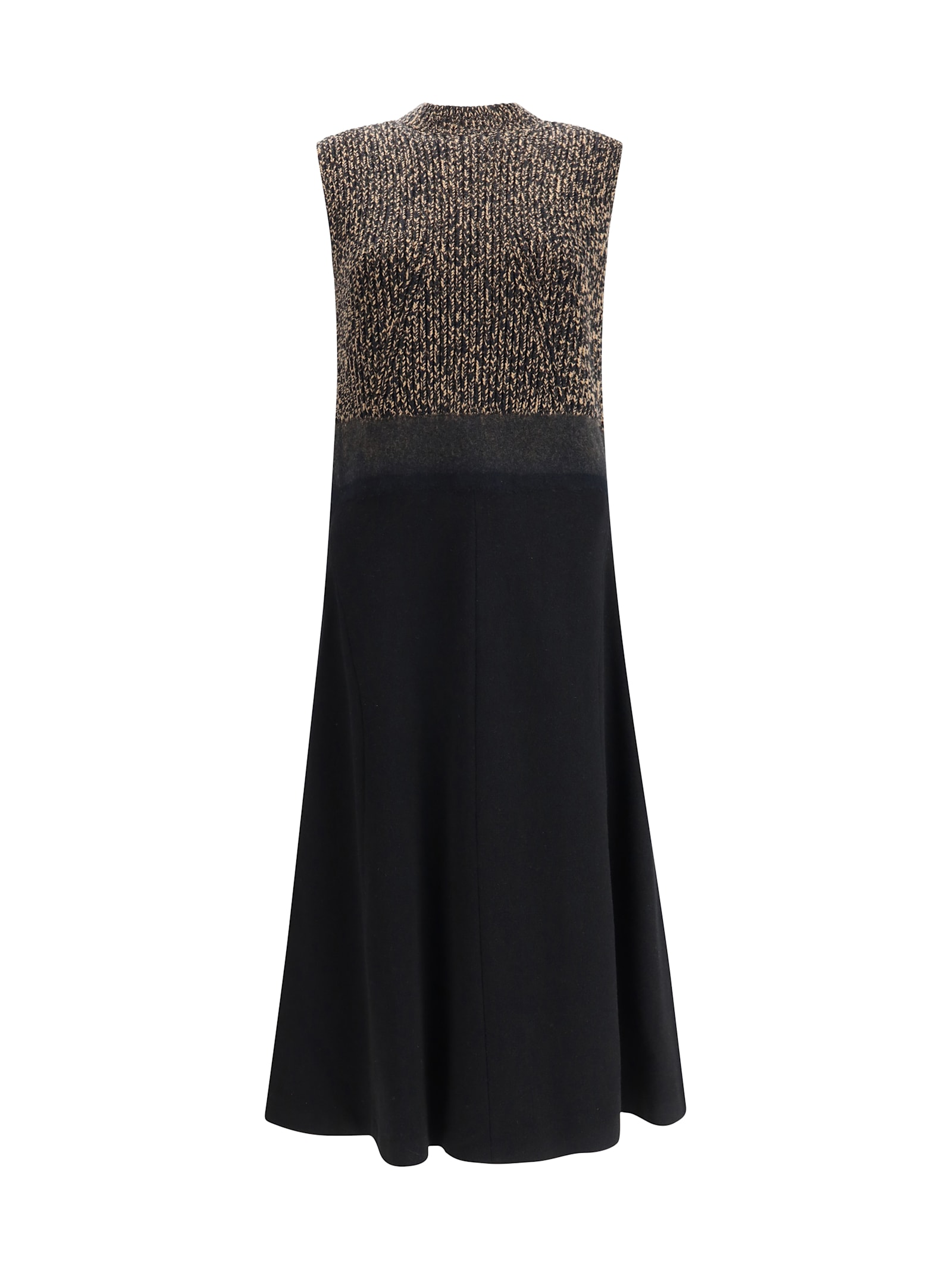 Prada A-line Sleeveless Wool Blend Dress In Black