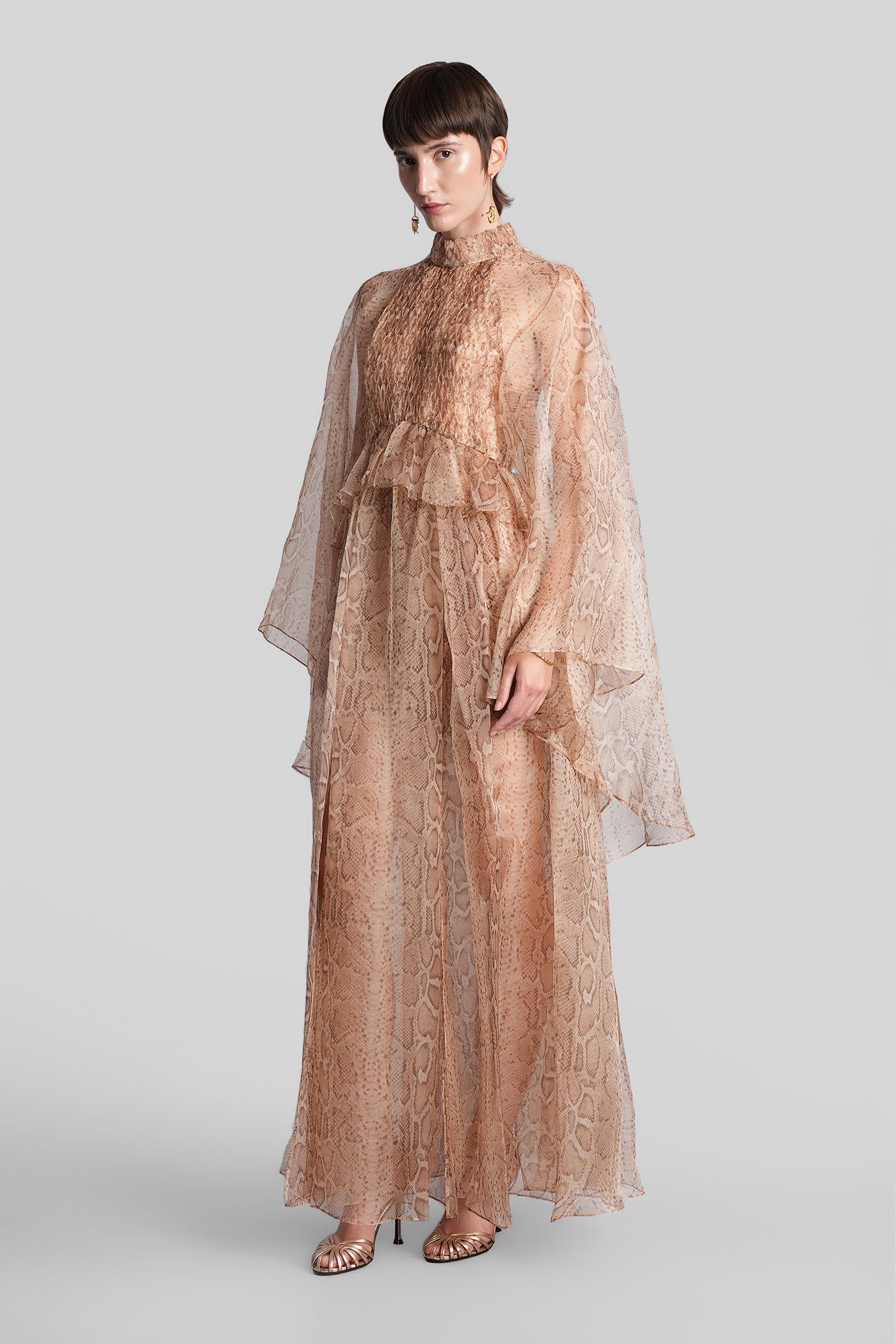 Zimmermann Long Dress In Beige Silk In Brown