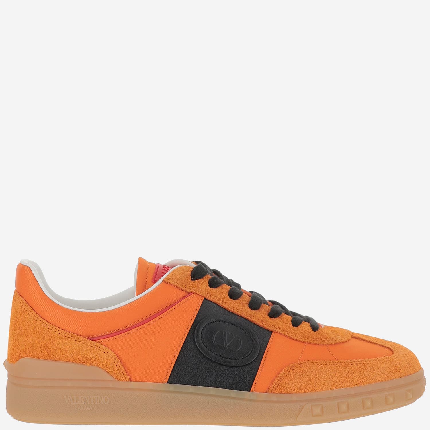 Valentino Upvillage Leather And Nylon Low Top Sneaker In Pumpkin/nero/coral Red