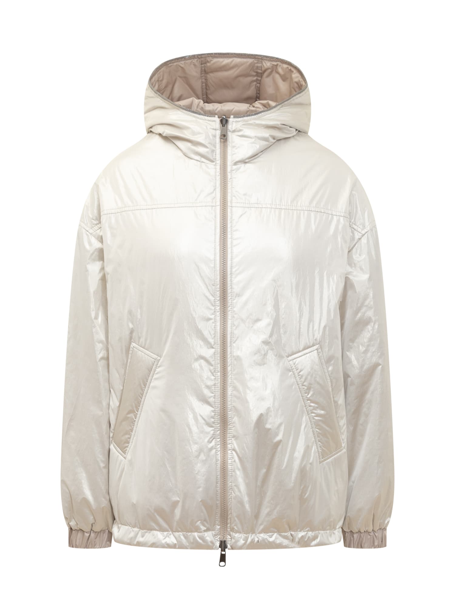 Shop Brunello Cucinelli Revers Down Jacket In Platino