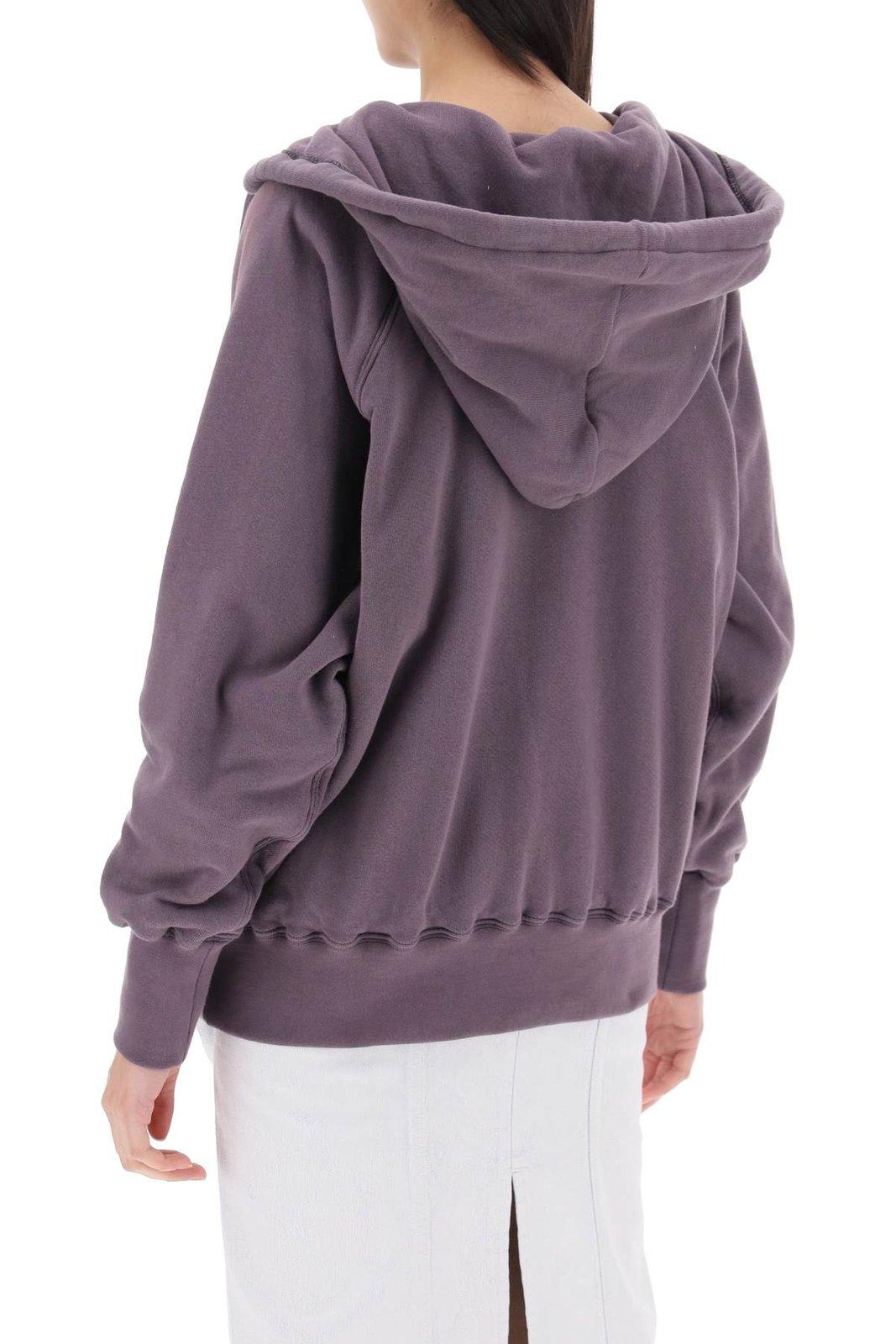 Shop Maison Margiela Logo Detailed Drawstring Hoodie In Aubergine Black (purple)