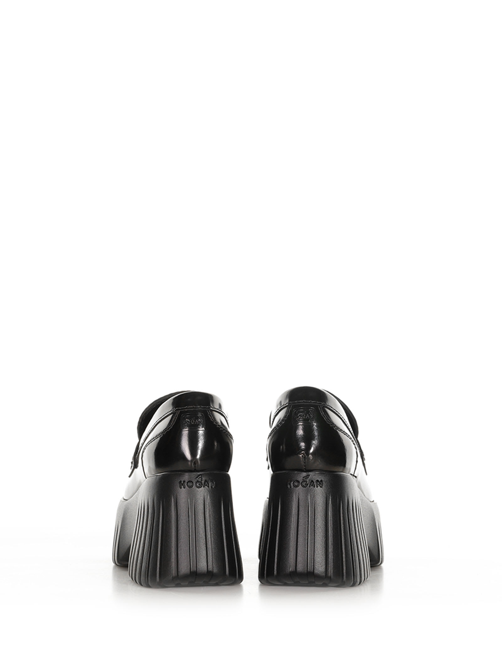 Hogan H-stripes Wedge Leather Loafers In Black